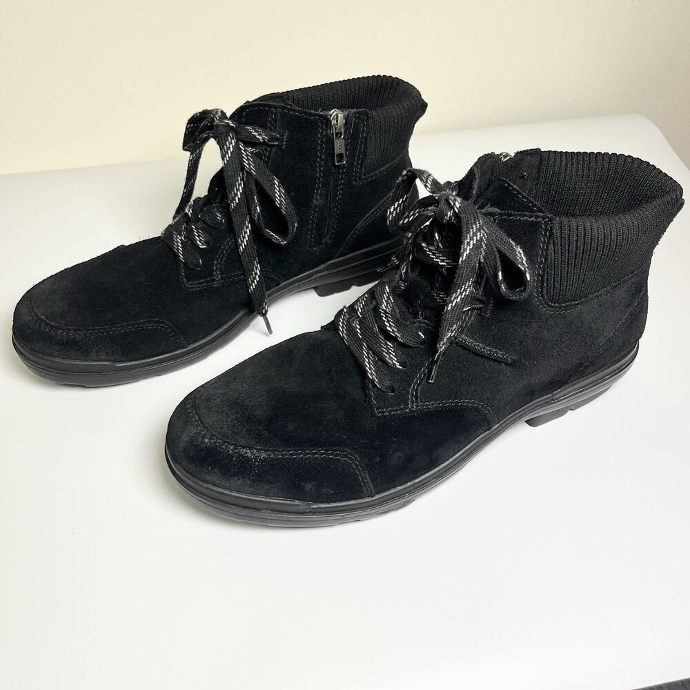 UGG Hapsburg Waterproof Ankle Boots Black Suede Lace Up Zip Mens 10.5 Womens 12